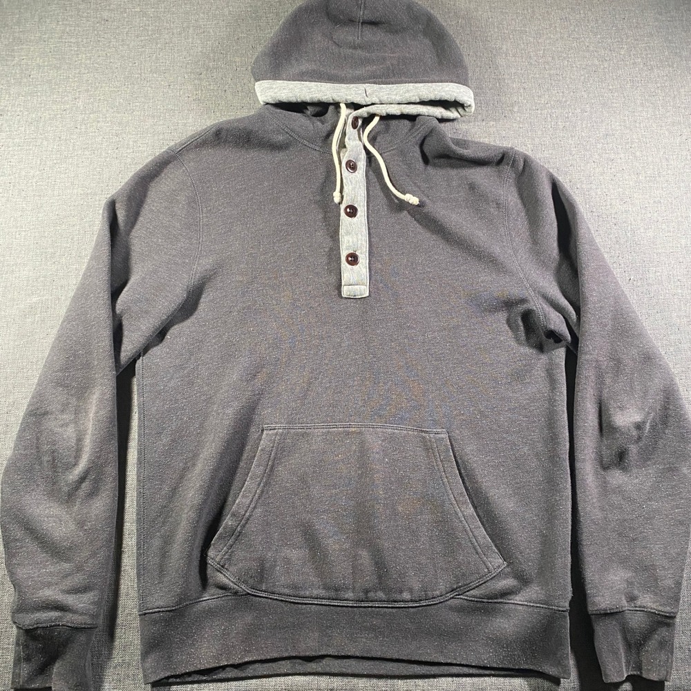 J. Crew Authentic Fleece Line Henley Hoodie Pullover Charcoal Gray Men's Medium